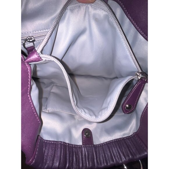Nice Rare Coach Purse Ashley Gathered Leather Satchel Plum Purple #F19425 - Picture 8 of 12
